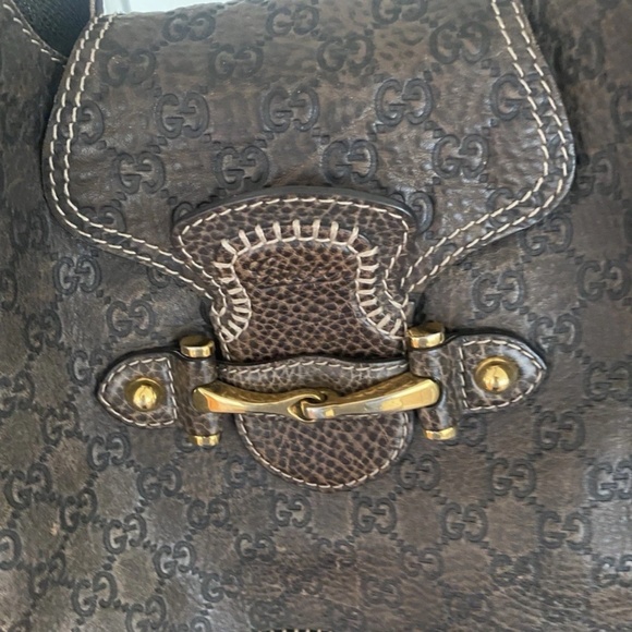 Gucci Hobo Bag Large Brown Leather Monogram Vintage Shoulder Tote Bag - Picture 6 of 10